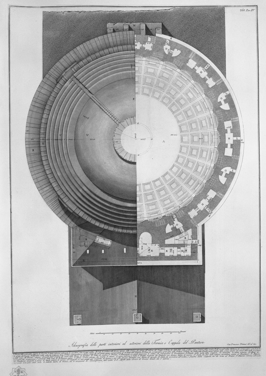 Ichnografia delle parti interiori ed esteriori della Fornice tai Cuppola del Panteon tekijältä Francesco Piranesi