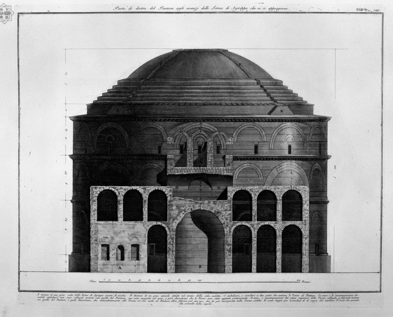 Osallistu ruokavalioon Panteon cogli avanzi delle Terme di Agrippa, che vi si appoggiano tekijältä Francesco Piranesi