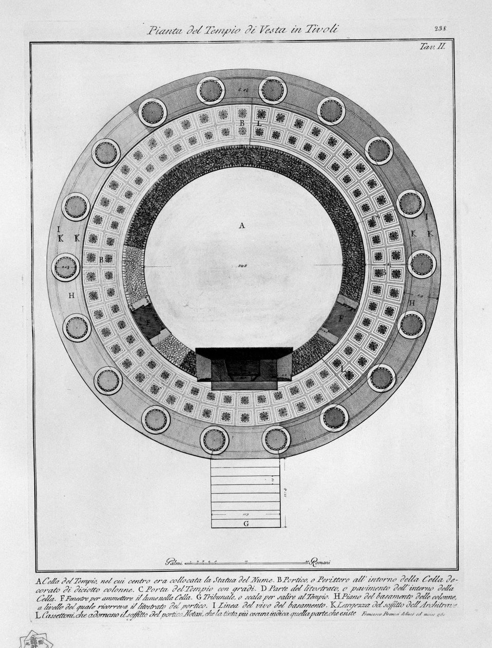 Pianta del Tempio di Vesta Tivolissa tekijältä Francesco Piranesi