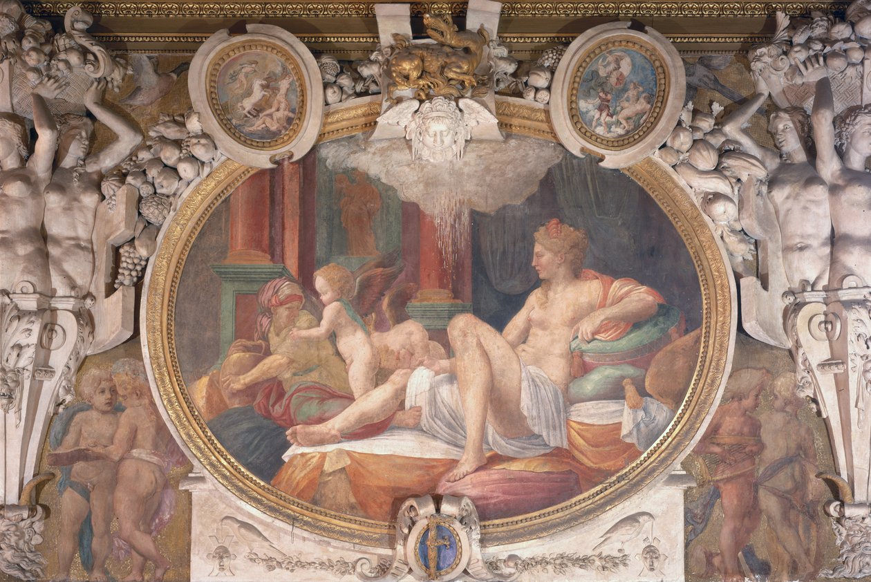 Danae vastaanottamassa kultasuihkua, Francois I:n galleriasta, 1535-40 tekijältä Francesco Primaticcio