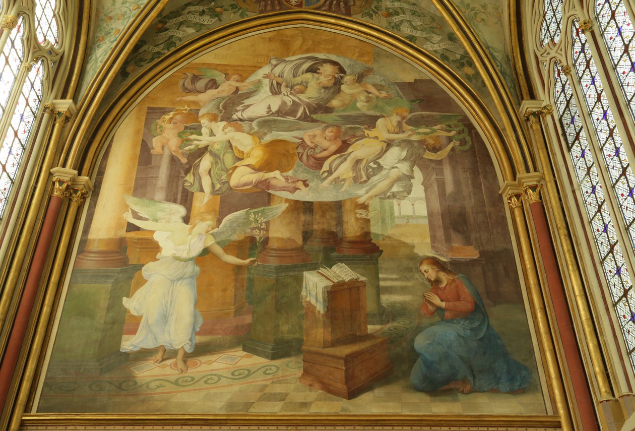 Luostarin Rayonnantin kappelin länsiseinä, jossa on Ilmestyskirjan kuva, 1500-1900-luku. tekijältä Francesco Primaticcio