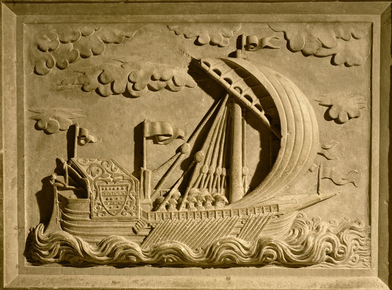Yksityiskohta venetsialaisesta sotalaivasta Girolamo Michielin mausoleumista, n. 1558-59 tekijältä Francesco Segala