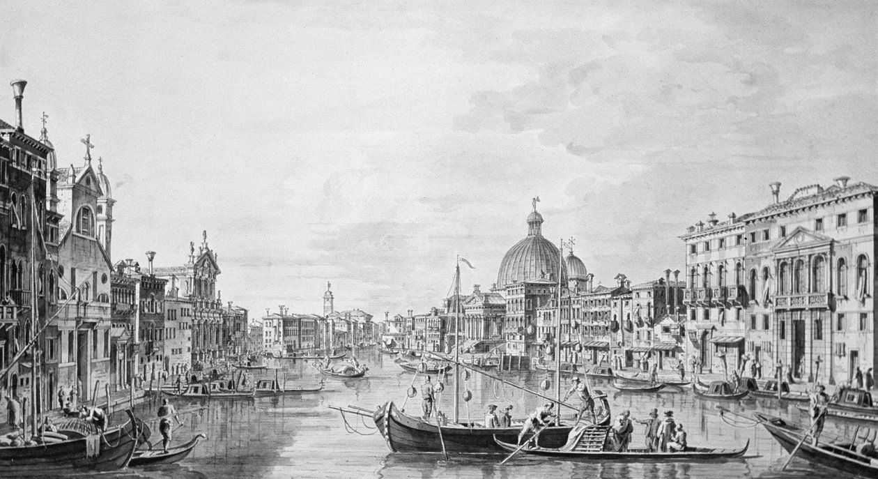 Näkymä Grand Canalille, Venetsia, n. 1800 (kynän ja musteen pesu) tekijältä Francesco Triconi