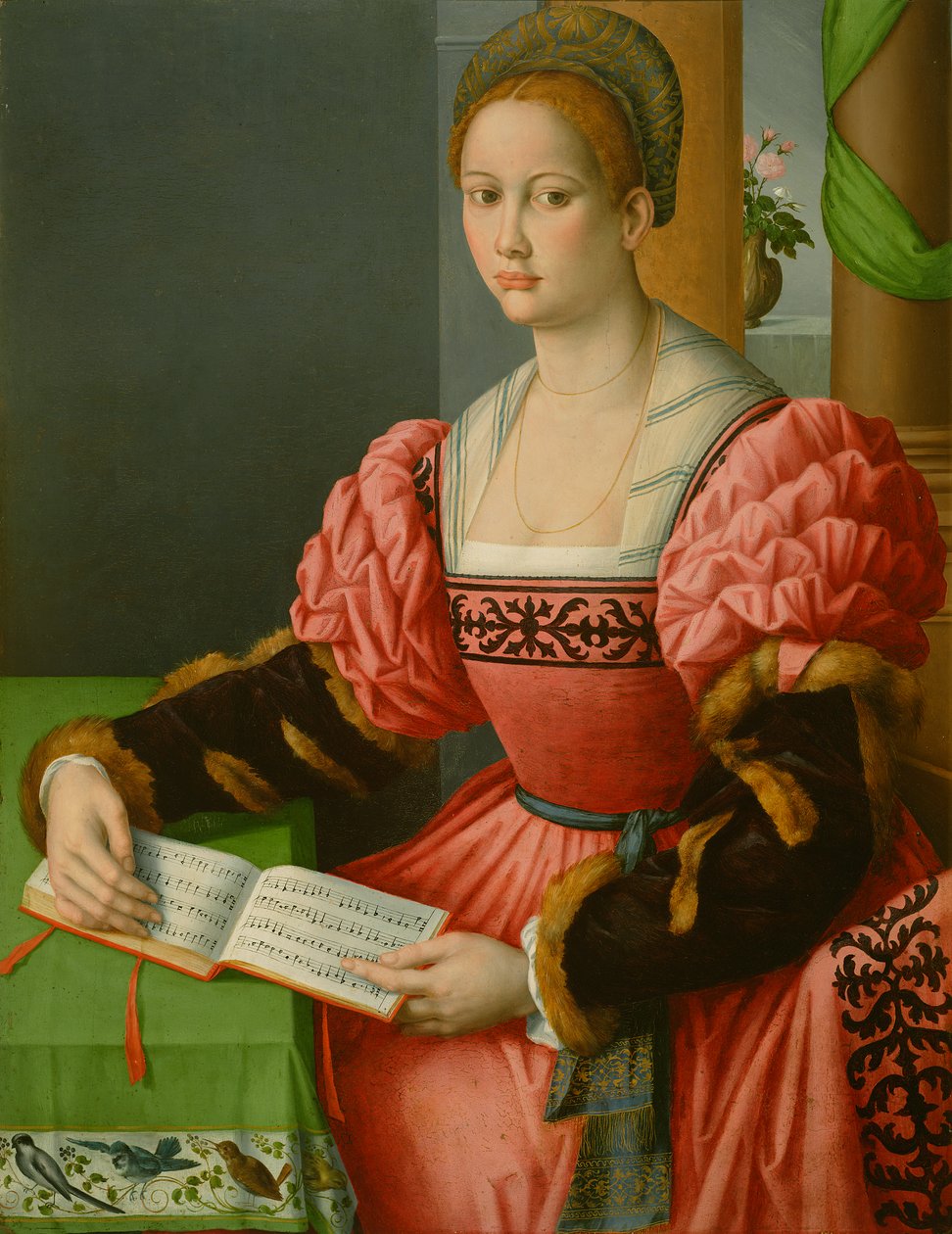Naisen muotokuva musiikkikirjan kanssa, n. 1540-45 tekijältä Francesco Ubertini, Il Bacchiacca