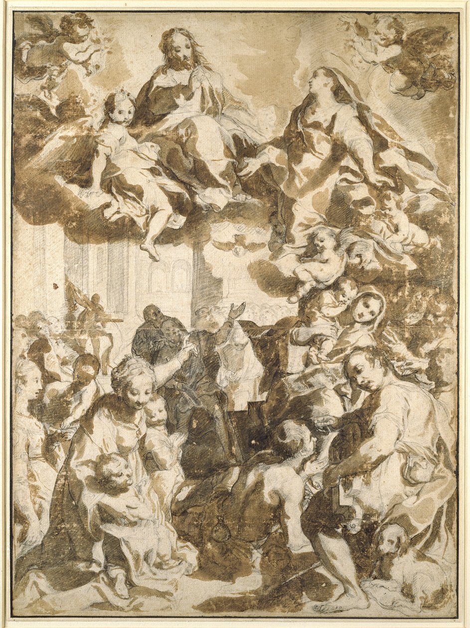 Madonna del Popolo, Baroccin jälkeen (musta liitu, ruskehtava pesu beigellä paperilla) tekijältä Francesco Vanni