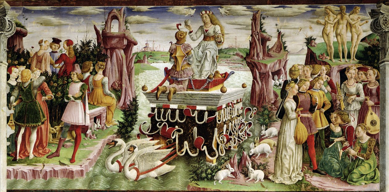 Venuksen voitto: huhtikuu Kuukausien huoneesta, n. 1467-1470 (yksityiskohta 237993) tekijältä Francesco del Cossa