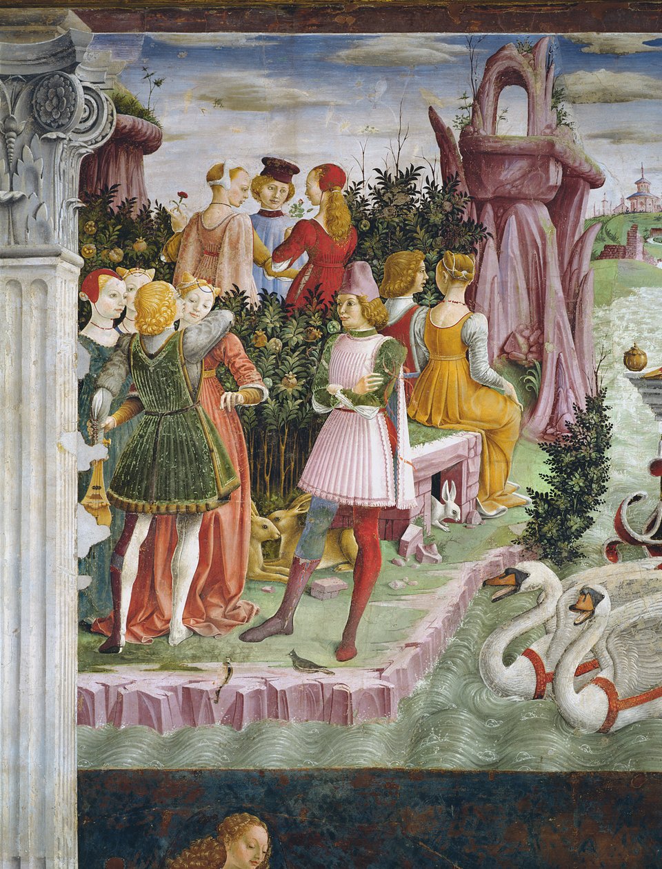Venuksen voitto: huhtikuu Kuukausien huoneesta, yksityiskohta vasemmalta, n. 1467-70 tekijältä Francesco del Cossa