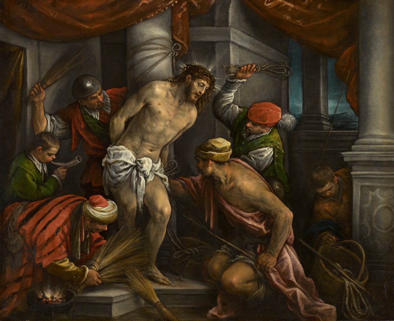 Kristuksen ruoskiminen, noin 1580-1585 (öljy kankaalle) tekijältä Francesco Bassano