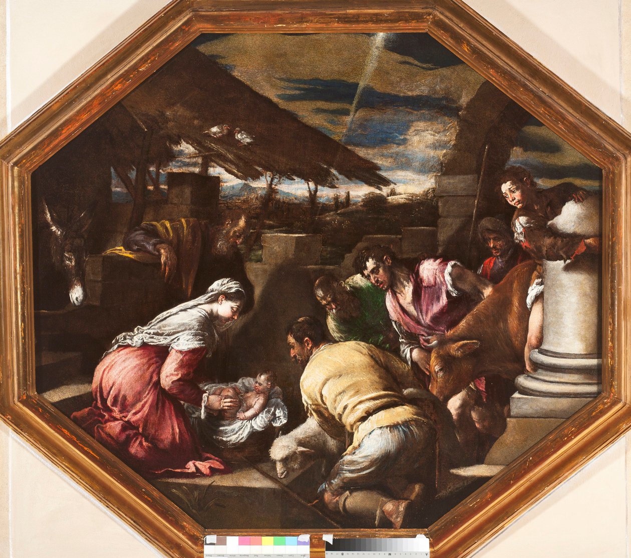 Paimenten palvonta Francesco da Ponte dit Francesco Bassanon (1549-1592) maalaus Genes, Strada Nuova -museot tekijältä Francesco Bassano