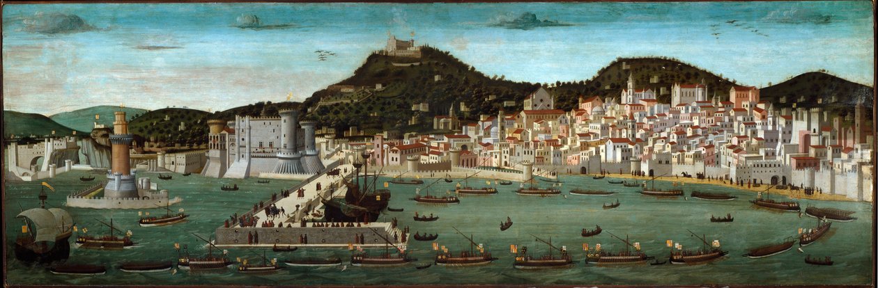 Tavola Strozzi: Aragonian laivaston paluu voittajana Ischian taistelussa vuonna 1465 (tempera puulla tekijältä Francesco (attr.) Rosselli