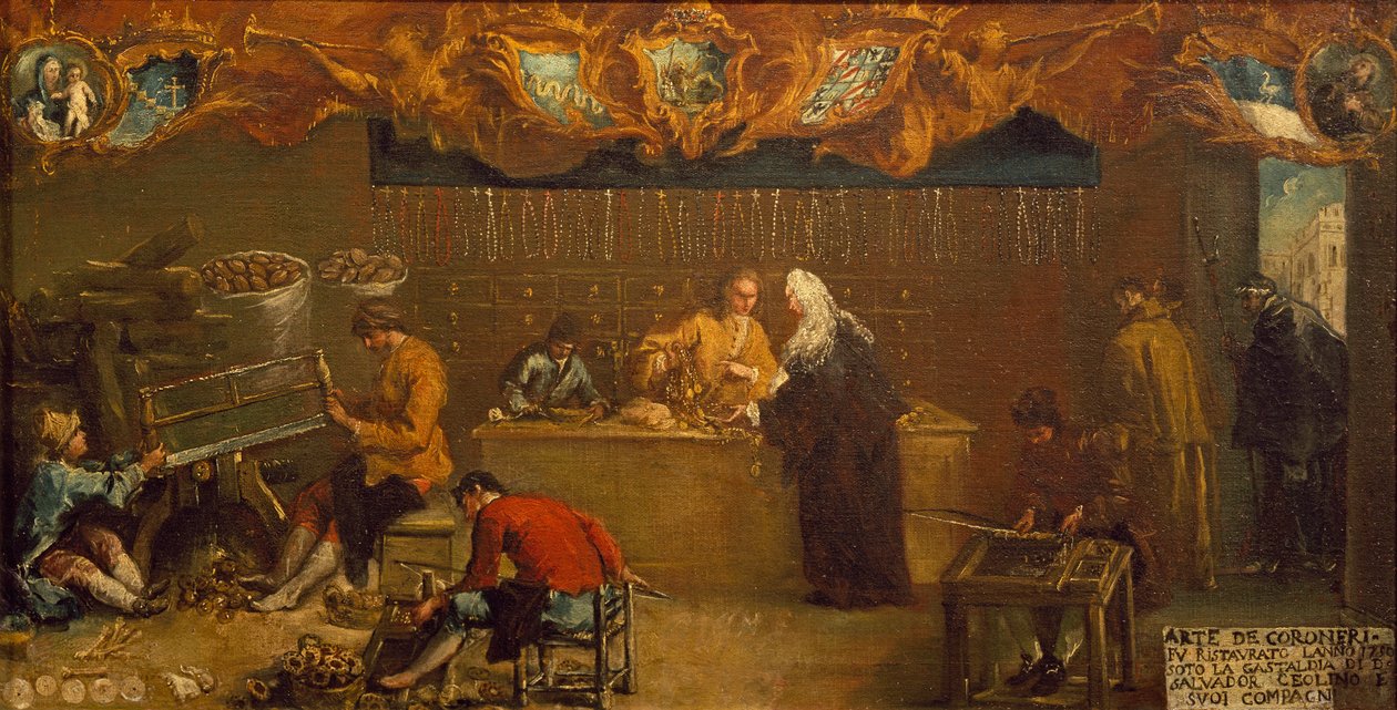 Arte dei Coroneri, n. 1750 (öljy kankaalle) tekijältä Francesco (attr. to) Guardi