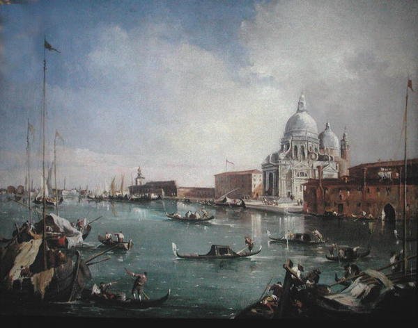 Canal Grande, josta on näkymät Santa Maria della Salutelle ja Doganalle (öljy kankaalle) tekijältä Francesco (attr. to) Guardi
