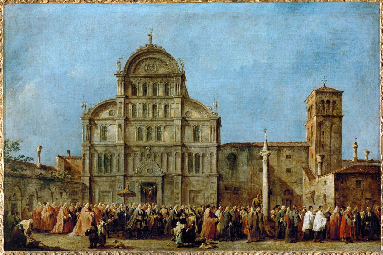 Venetsian dogen kulkue San Zaccarian kirkkoon pääsiäisenä ... tekijältä Francesco (circle of) Guardi