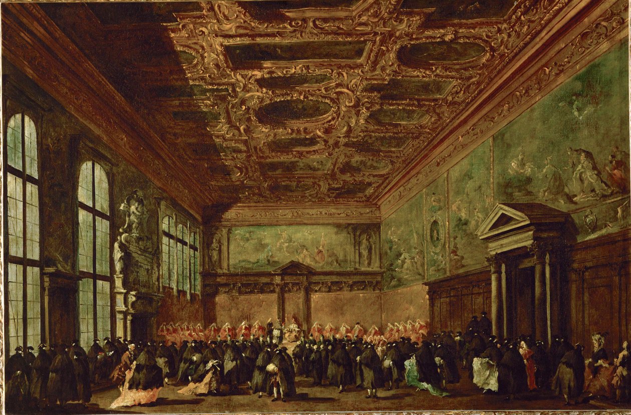 La salle du college au palais des Doges a Venise - Neuvoston sali Dogen palatsissa, Venetsia ... tekijältä Francesco (circle of) Guardi