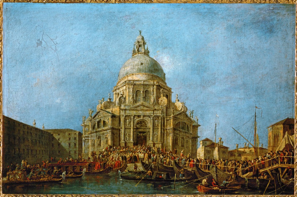 Doge vierailee La Salutessa 21. marraskuuta, vuoden 1630 ruton päättymisen muistopäivänä ... tekijältä Francesco (circle of) Guardi