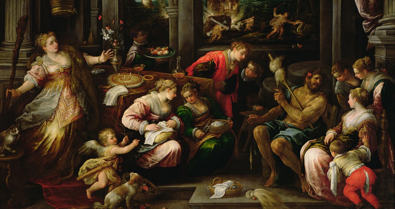 Hercules ja Omphale, Lydian kuningatar, 1587 tekijältä Francesco Bassano