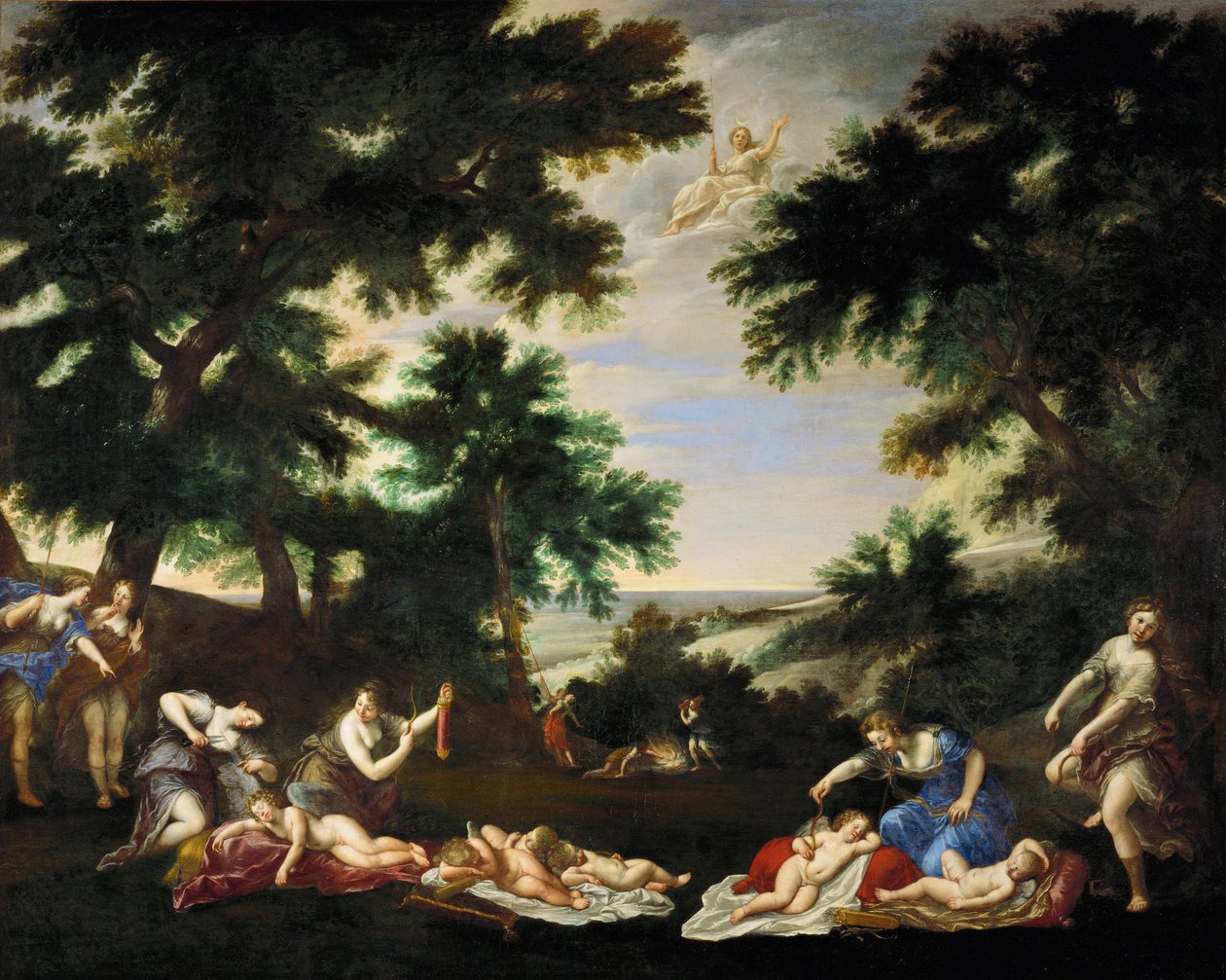 Dianan nymfit riisuvat rakkauden jumalat aseista ... tekijältä Francesco Albani