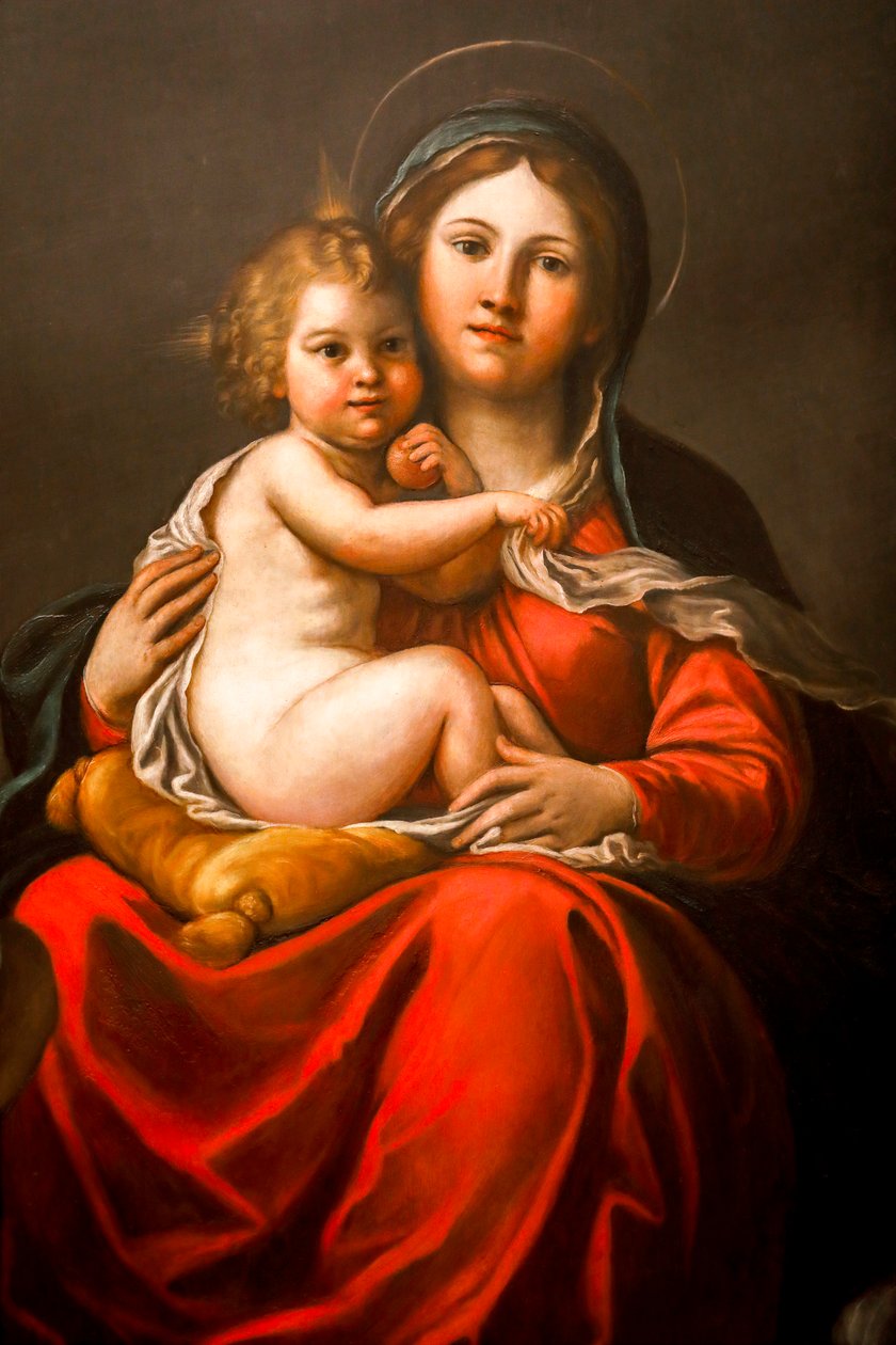 Madonna ja lapsi enkelien kanssa (yksityiskohta) 1600-luku (Öljy liuskekivellä) tekijältä Francesco Albani
