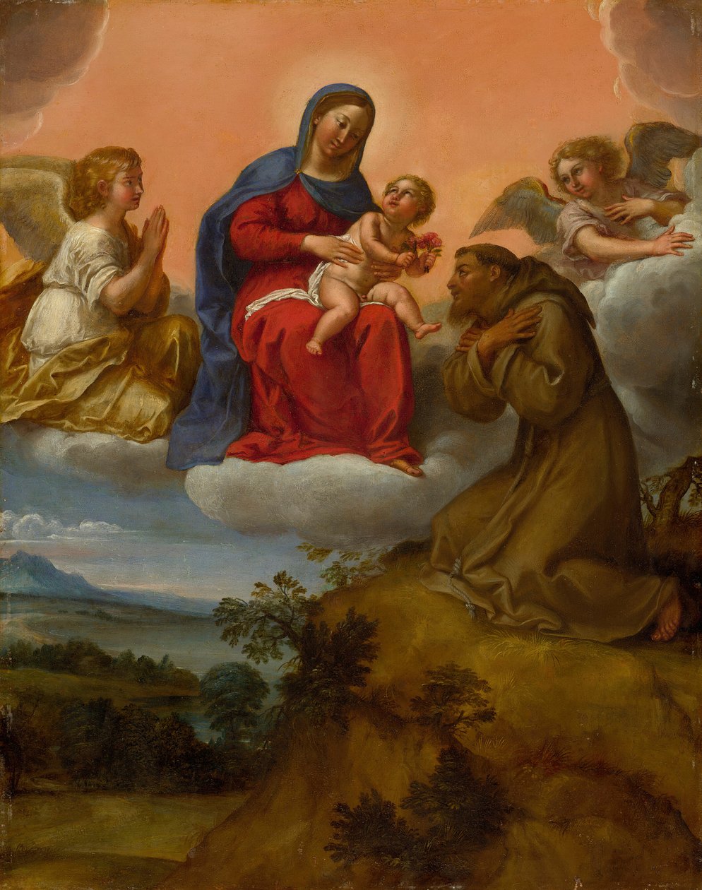 Pyhän Franciscuksen palvoma neitsyt ja lapsi, n. 160607. tekijältä Francesco Albani