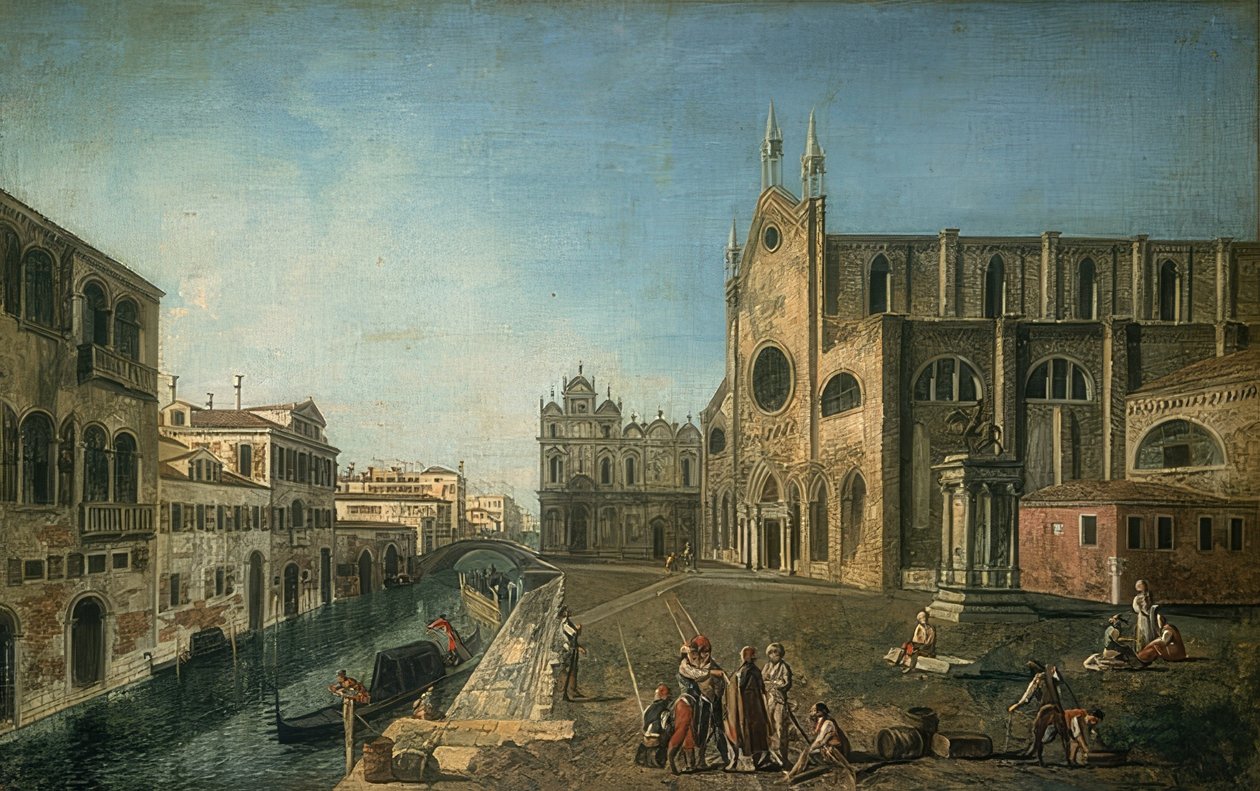 Näkymä Venetsiaan ja Santi Giovanni e Paolo -kirkko. 1735-1740 tekijältä Francesco Albotto