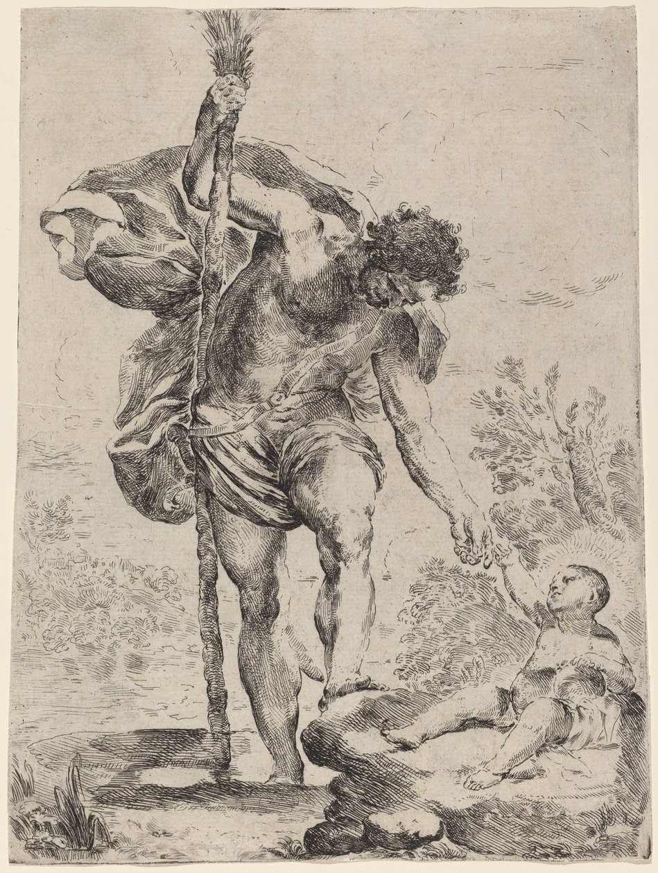 Pyhä Kristofer ojentaa kätensä Jeesuksen lapselle, 1650-luku. tekijältä Francesco Amato