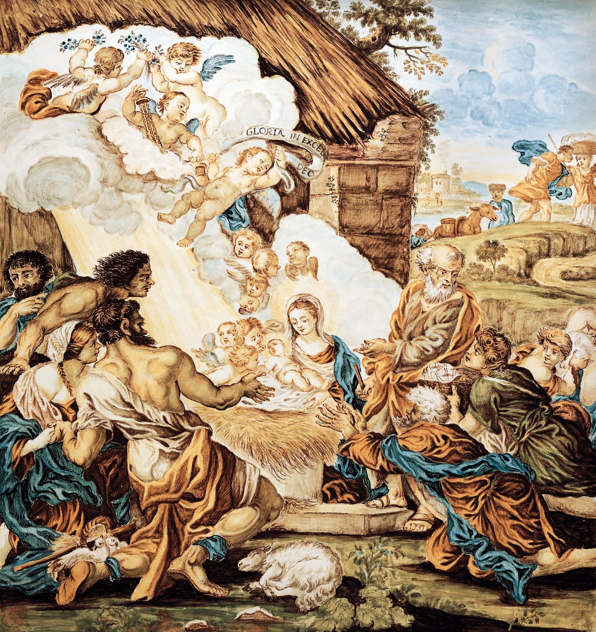 Seimi, maalattu majolikalautanen, Francesco Antonio Xaverio Grue (1686-1746), Abruzzo Castellin valmistus, Italia tekijältä Francesco Antonio Xaverio Grue