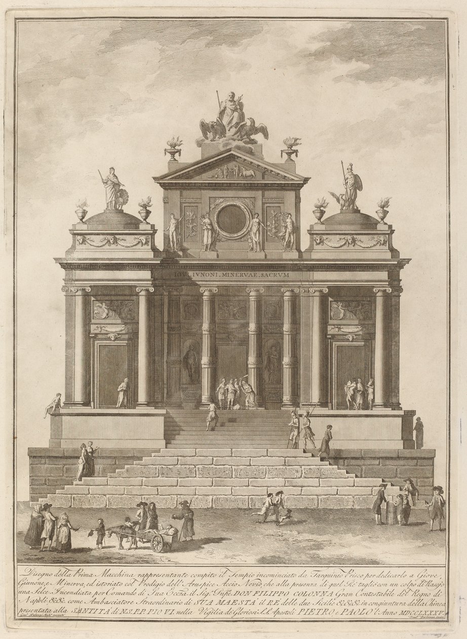 Jupiterille, Junolle ja Minervalle omistettu temppeli Chinea-festivaalia varten, 1785. tekijältä Francesco Barbazza