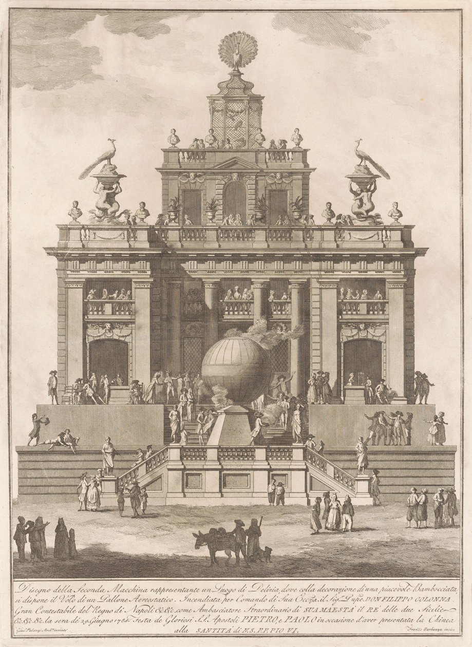 The Seconda Macchina for the Chinea 1785: Pleasure Palace with the Air Balloon, 1785. tekijältä Francesco Barbazza