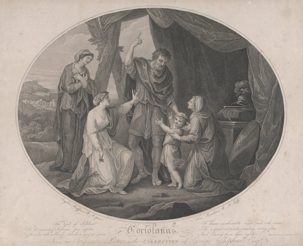 Coriolanus: Sotilaiden jumala, häpeäksi haavoittumaton... Shakespeare, Cori..., 3. marraskuuta 1785. tekijältä Francesco Bartolozzi