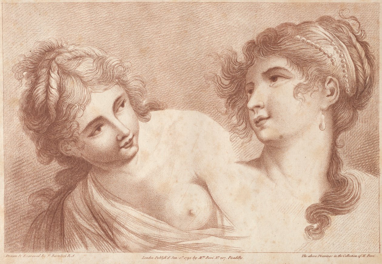 Kahden naisen päät, 1792. tekijältä Francesco Bartolozzi