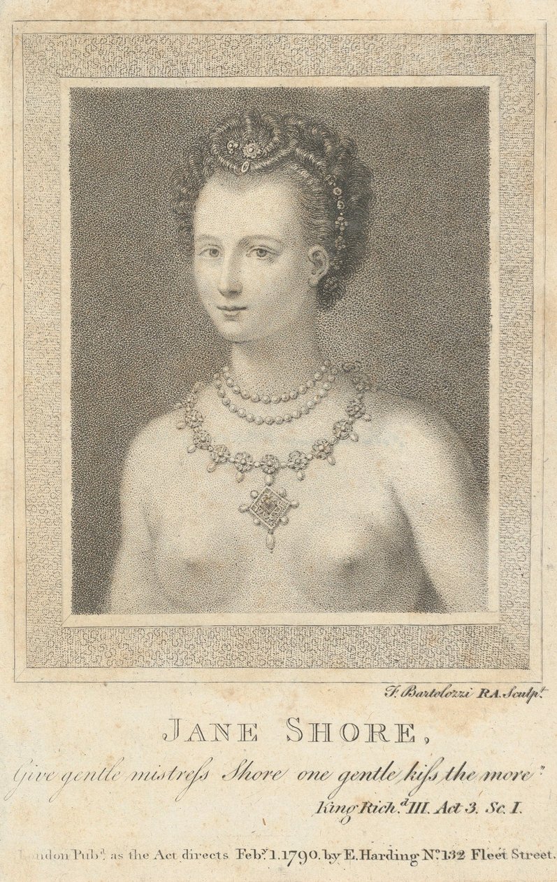 Jane Shore: Anna lempeälle rakastajatar Shorelle yksi lempeä suudelma, mitä enemmän Shakespeare,..., 1. helmikuuta 1790. tekijältä Francesco Bartolozzi