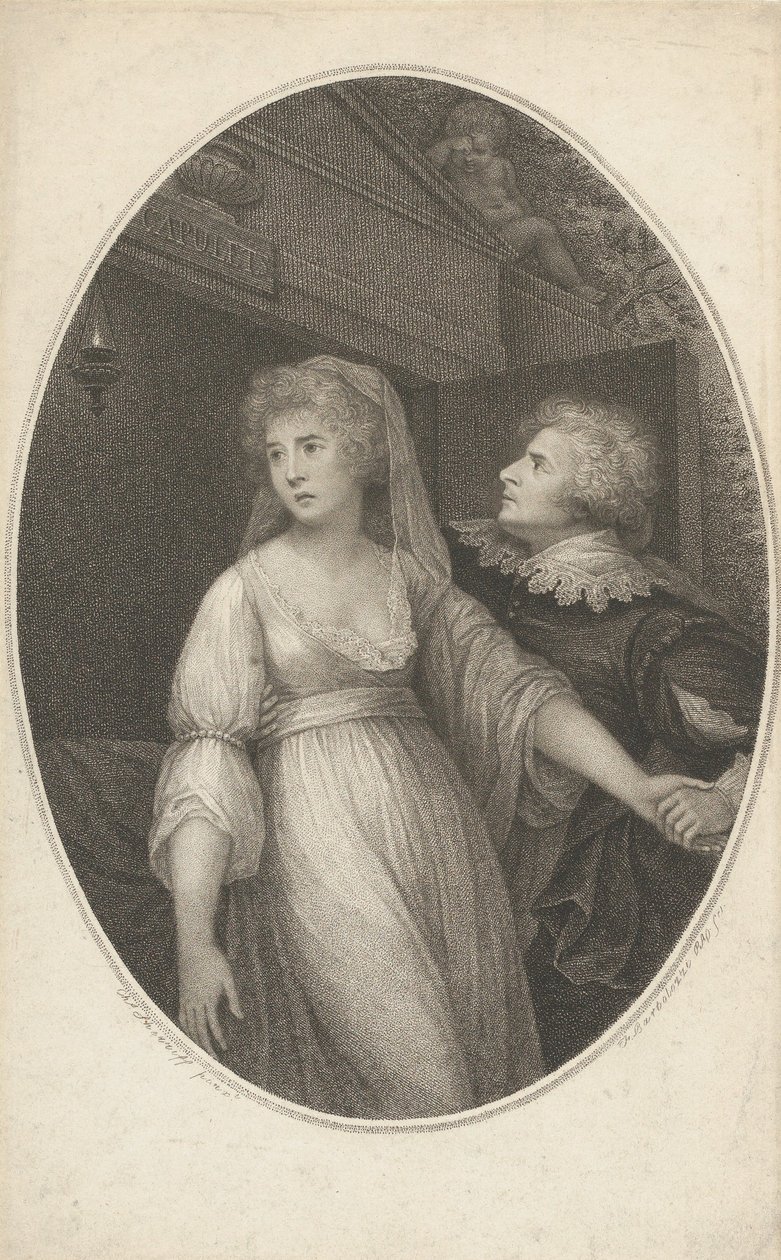 Herra Dimond ja neiti Wallis Romeon ja Julian hahmoissa, 1. toukokuuta 1796. tekijältä Francesco Bartolozzi