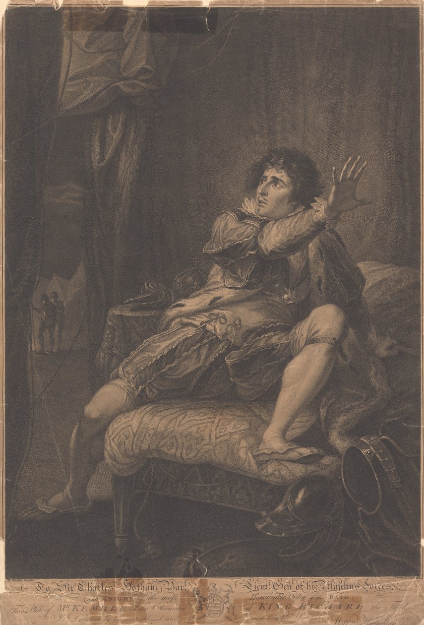 Herra Kemble kuningas Richard Kolmannen hahmossa - "Richard III", näytös V, kohtaus V tekijältä Francesco Bartolozzi