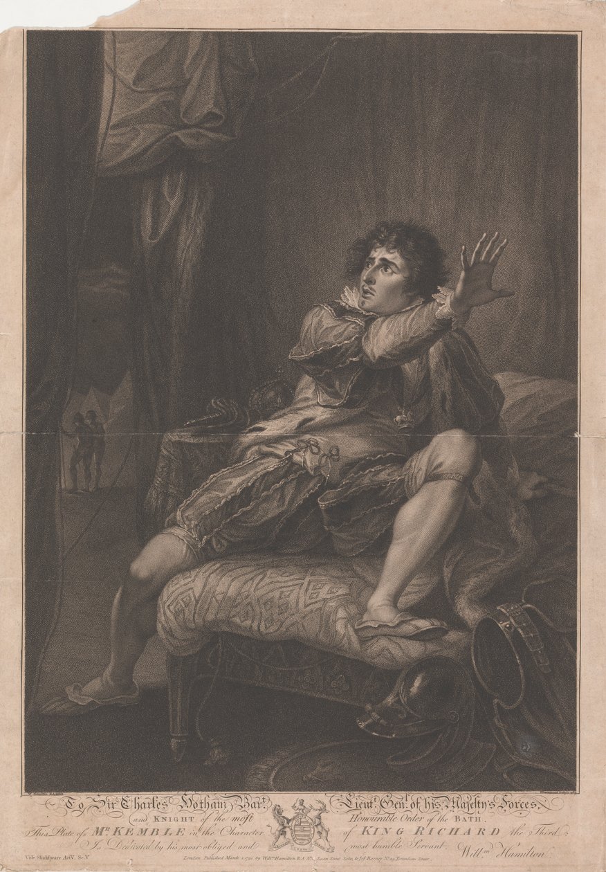 Herra Kemble kuningas Richard Kolmannen hahmossa - "Richard III", näytös V, kohtaus V tekijältä Francesco Bartolozzi