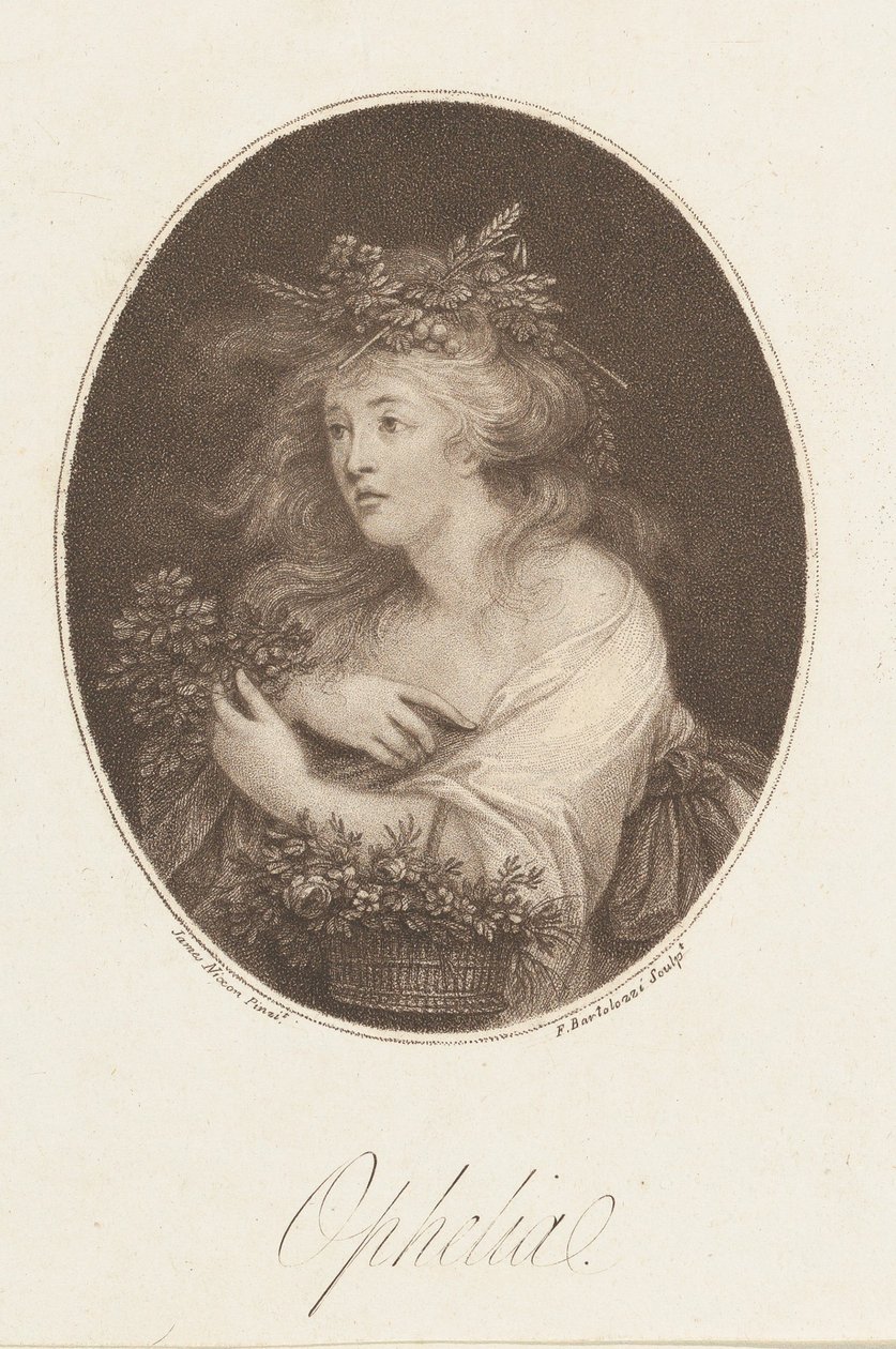 Ophelia Shakespeare, Hamlet, Act 4, 1784. tekijältä Francesco Bartolozzi
