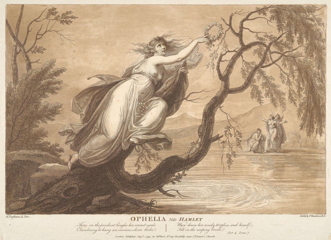 Ofelia, katso Hamlet, 4. näytös, kohtaus VII tekijältä Francesco Bartolozzi