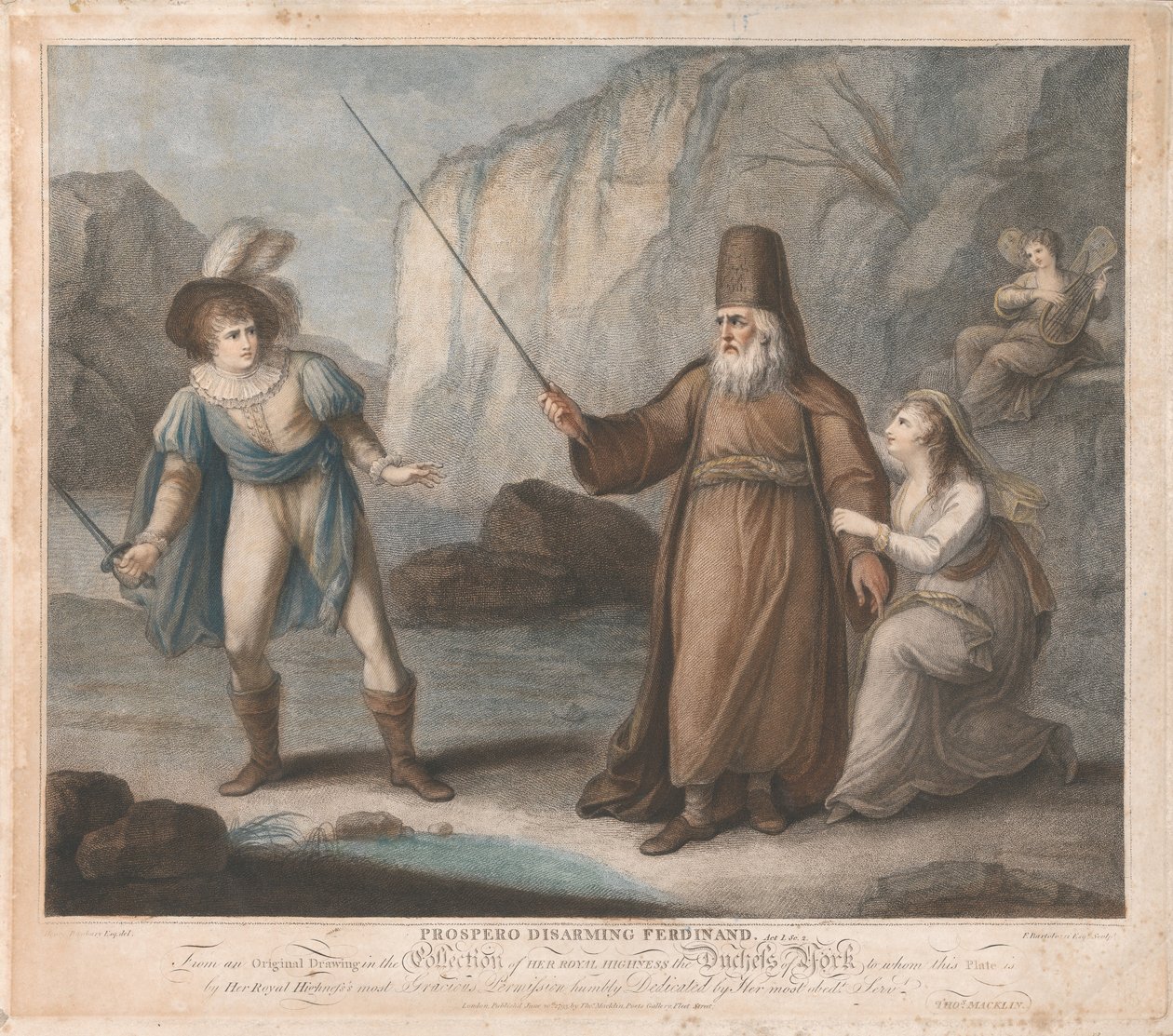 Prospero riisuu Ferdinandin aseista, I näytös, II kohtaus tekijältä Francesco Bartolozzi