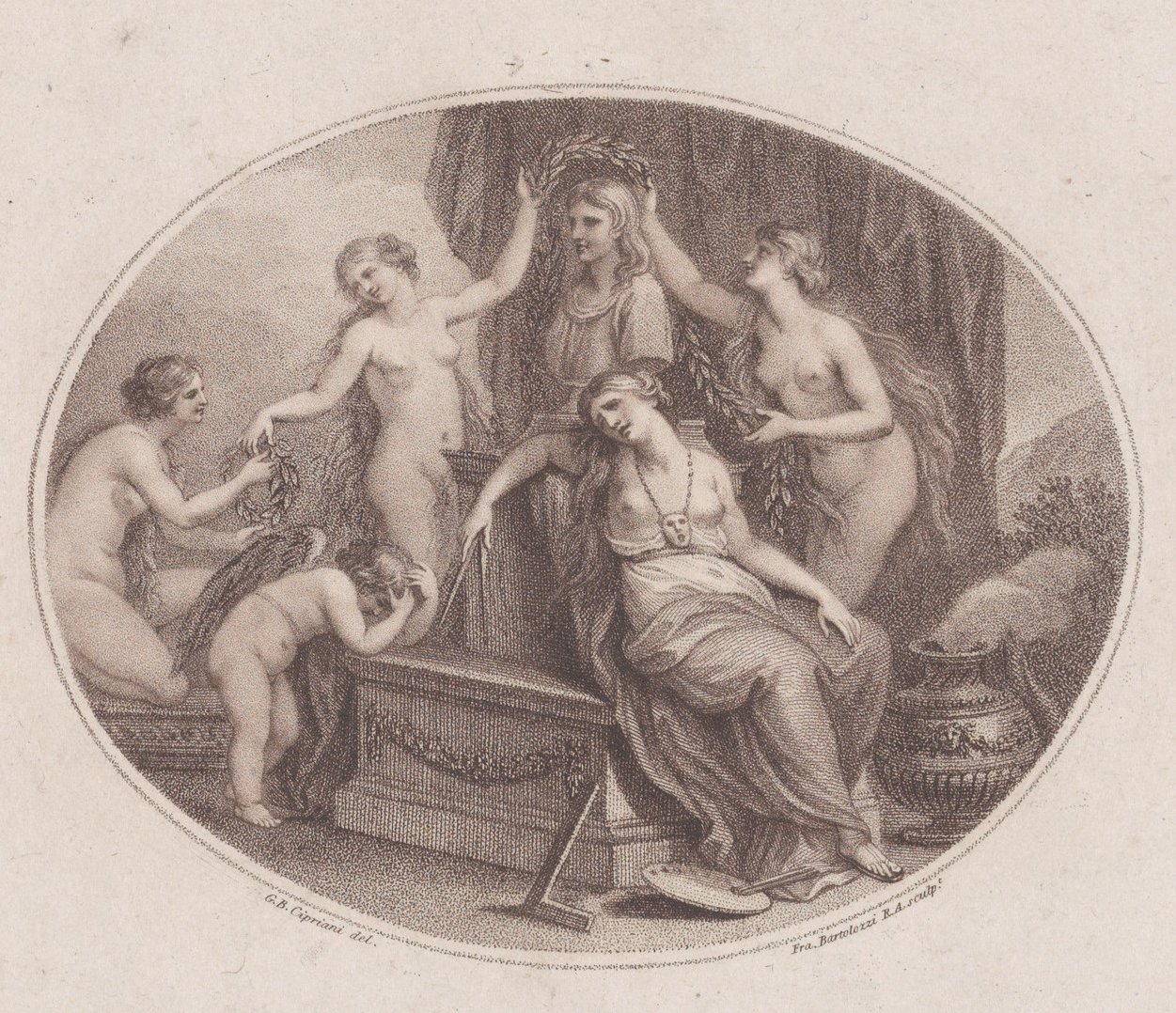 Rafaelin rintakuvan kruunaavat armot, 28. heinäkuuta 1788. tekijältä Francesco Bartolozzi