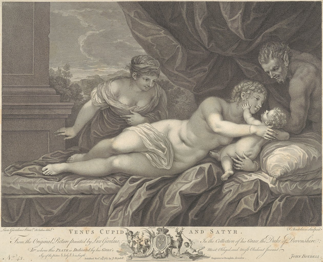 Venus, Cupido ja satyyri tekijältä Francesco Bartolozzi