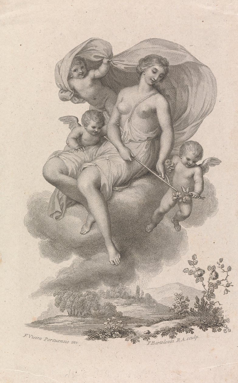 Venus ja kolme Cupidoa taivaalla tekijältä Francesco Bartolozzi