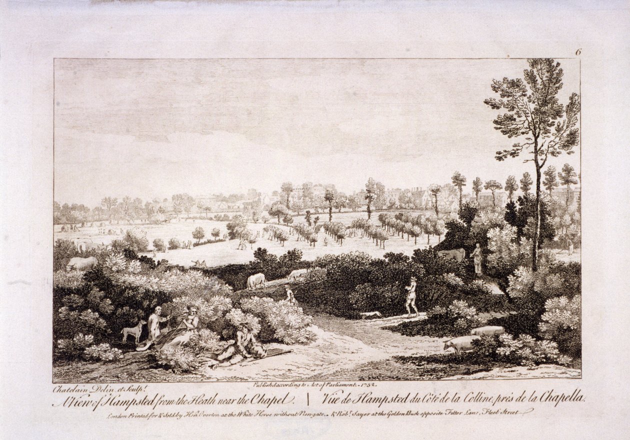 Näkymä Hampstead Heathista, Hampstead, Lontoo, 1752. tekijältä Francesco Bartolozzi