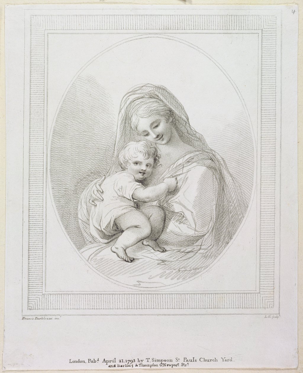 Neitsyt ja lapsi, kaiverrus Luigi Schiavonetti (1765-1810) 1793 (kaiverrus) tekijältä Francesco Bartolozzi
