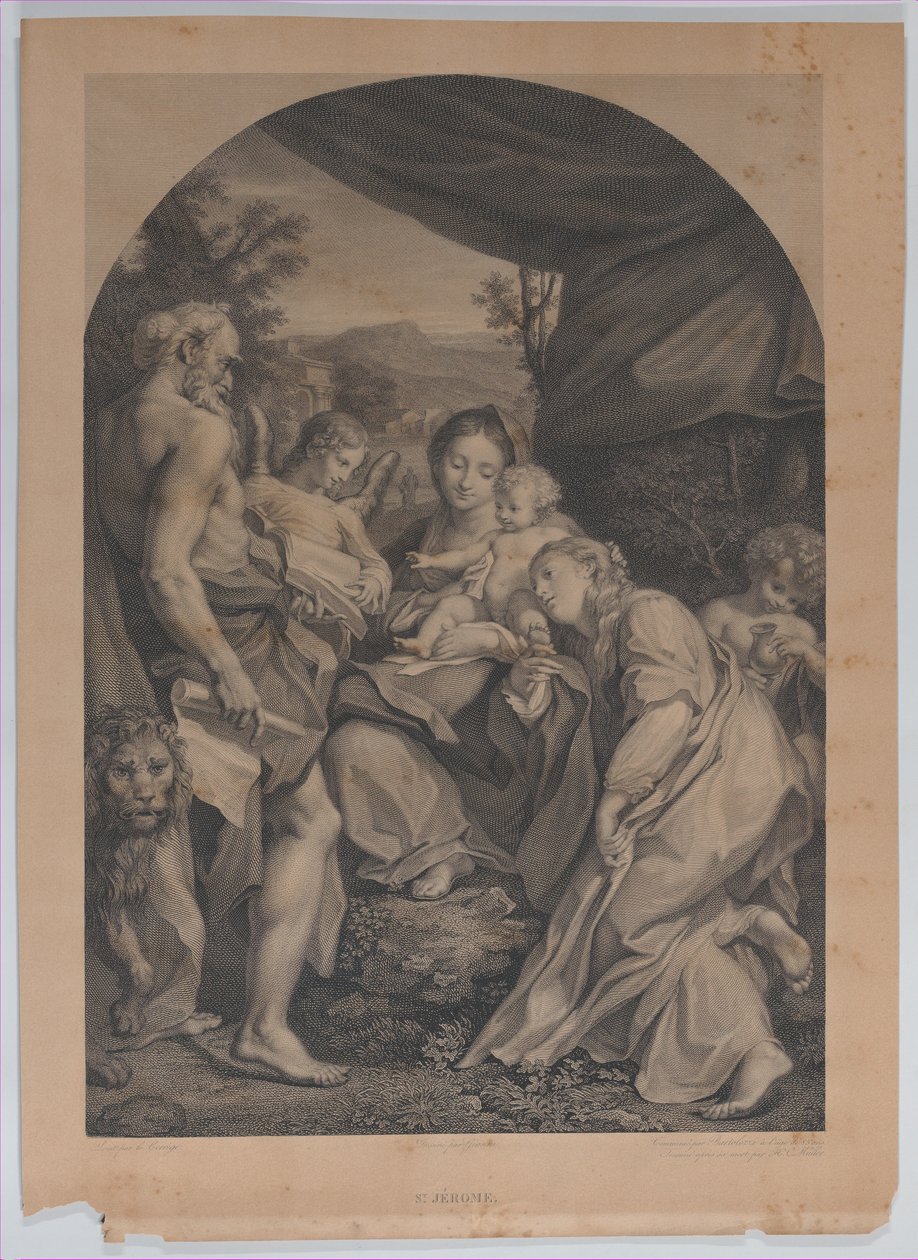 Neitsyt ja lapsi ja Pyhä Hieronymus vasemmalla, 1822 tekijältä Francesco Bartolozzi