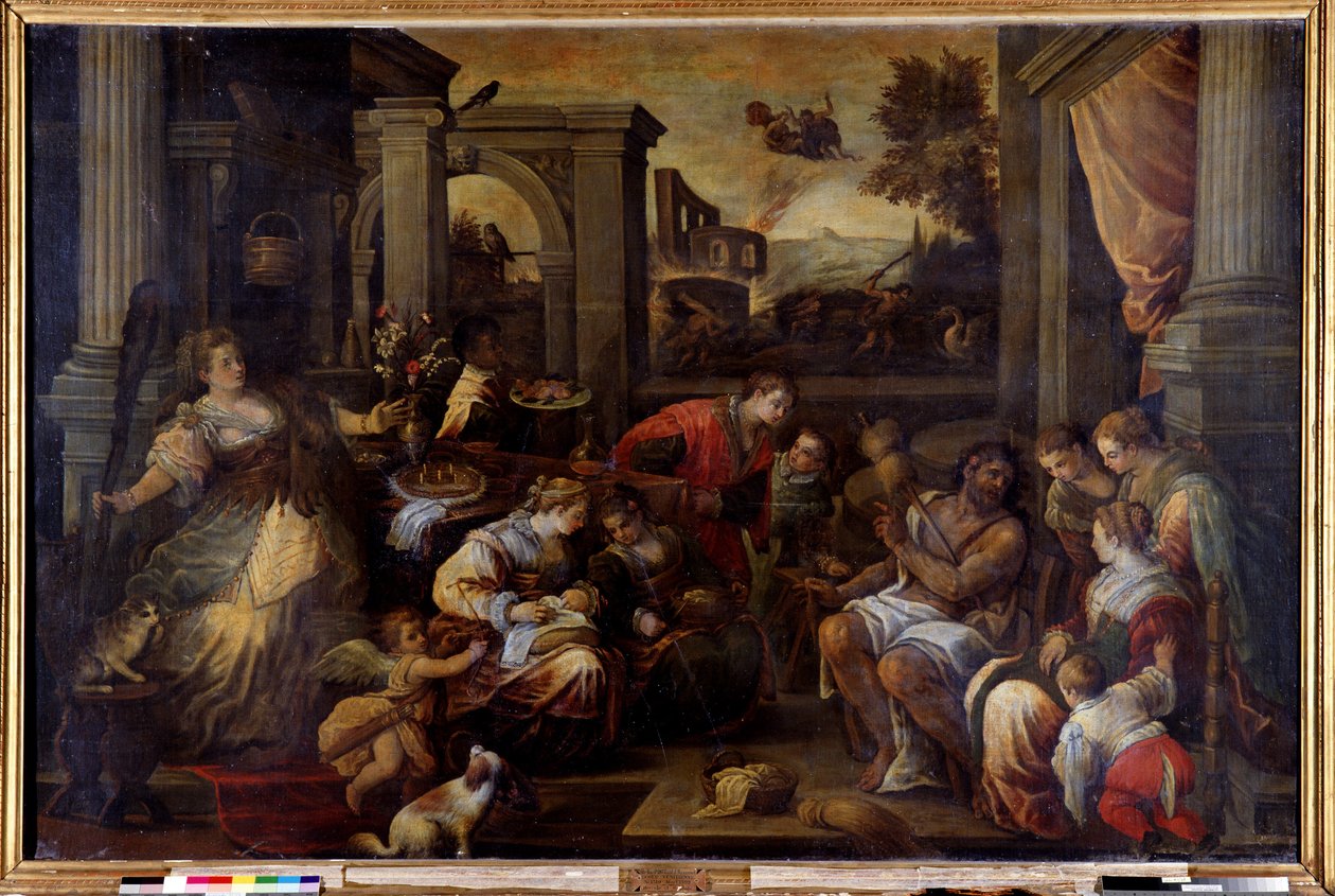Hercules ja Omphale Hercules, rakastunut Lycia Omphaleen kuningattareen, ottaa kissansa tekijältä Francesco Bassano