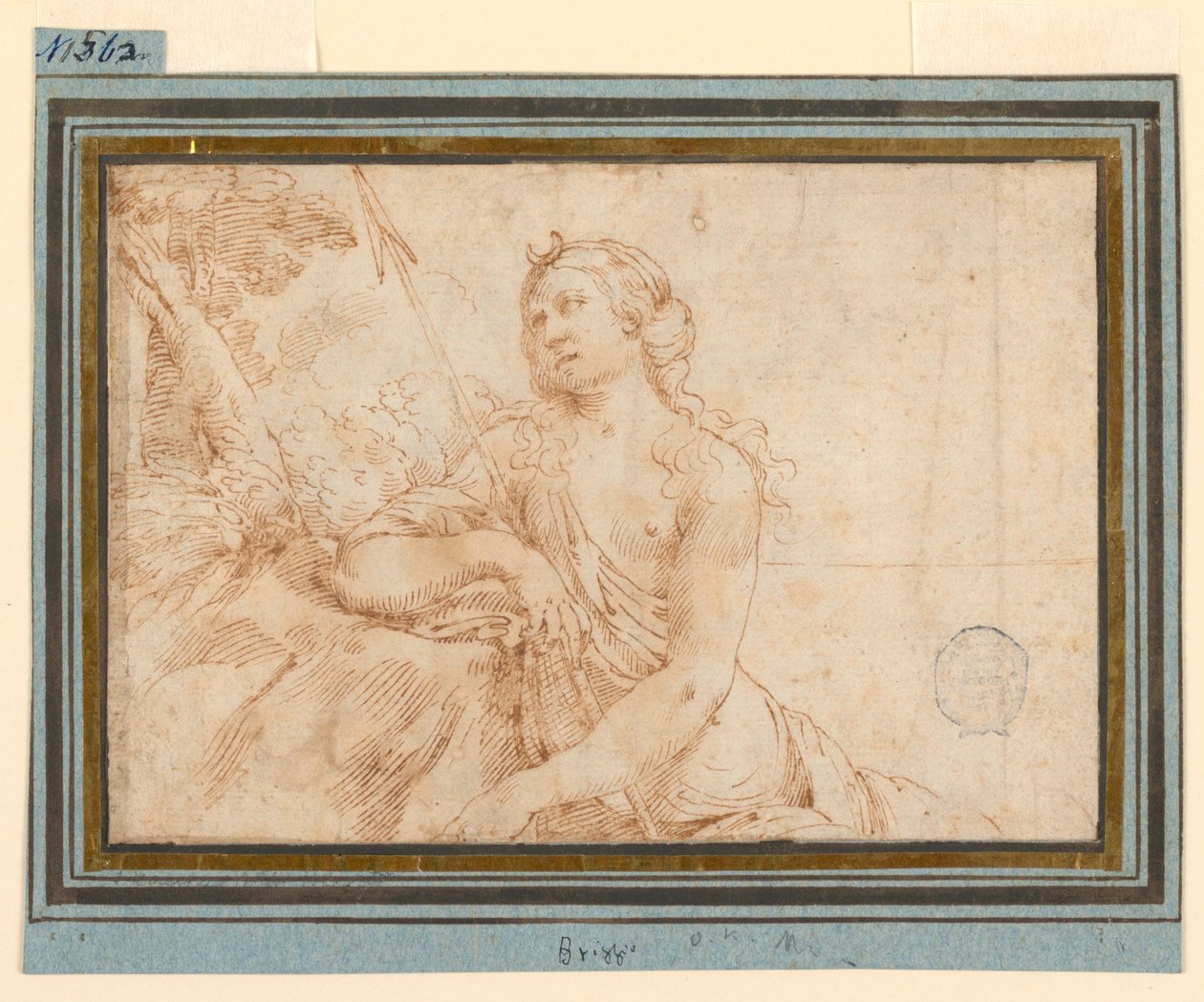 Piirros, Jumalatar Diana nojaa ulkoköynnökseen, 1600-luvun alku tekijältä Francesco Brizzi