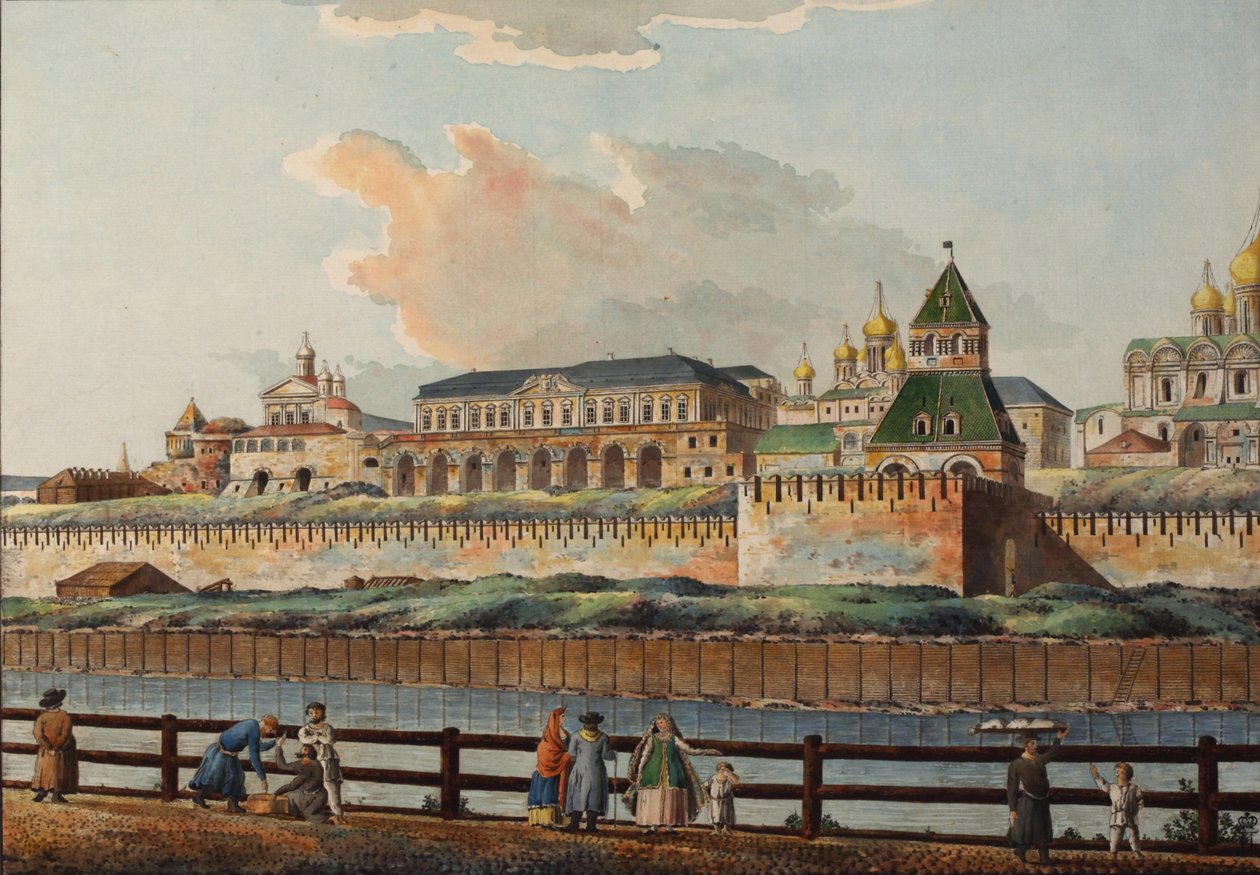 Näkymä Kremlin talvipalatsille Moskvajoelta, 1780-luku tekijältä Francesco Camporesi