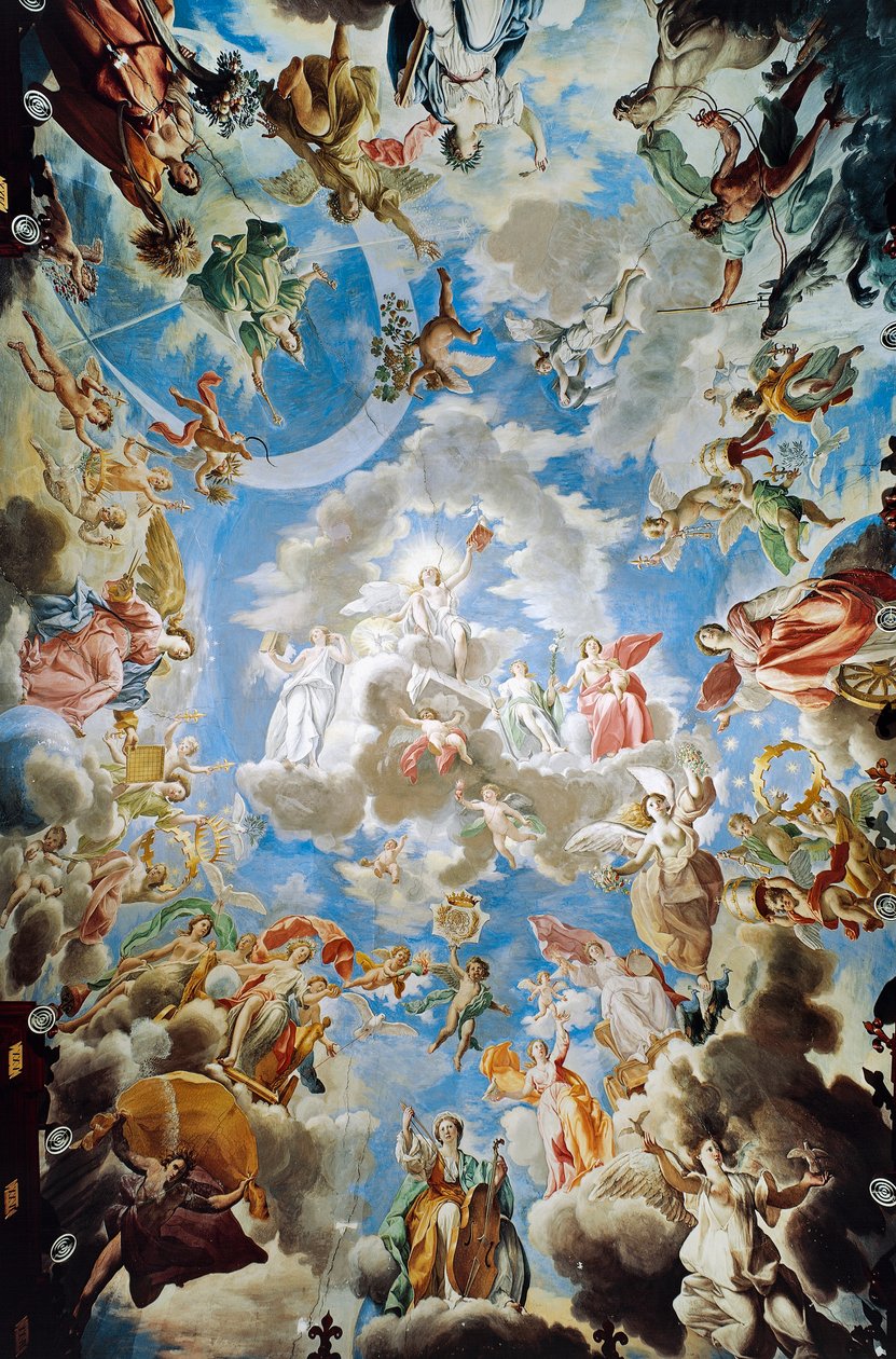 Apotheosis, Francesco Cozzan (1605-1682) Pamphilj-talon fresko, Palazzo Doria Pamphilj, Rooma, Italia tekijältä Francesco Cozza
