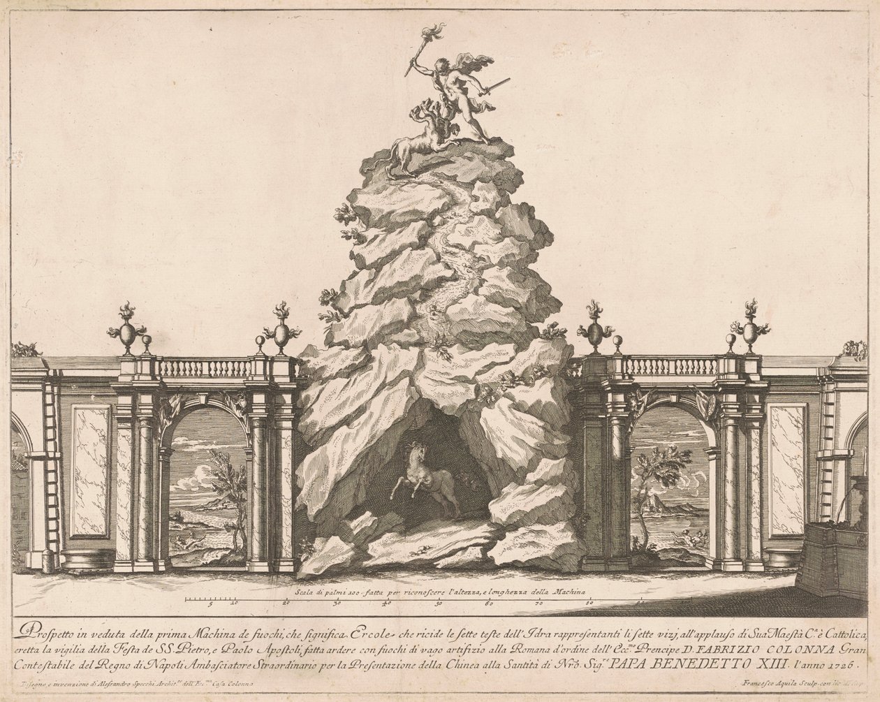Prima Macchina Chinealle 1726: Hercules ja Hydra, 1726. tekijältä Francesco Faraone Aquila