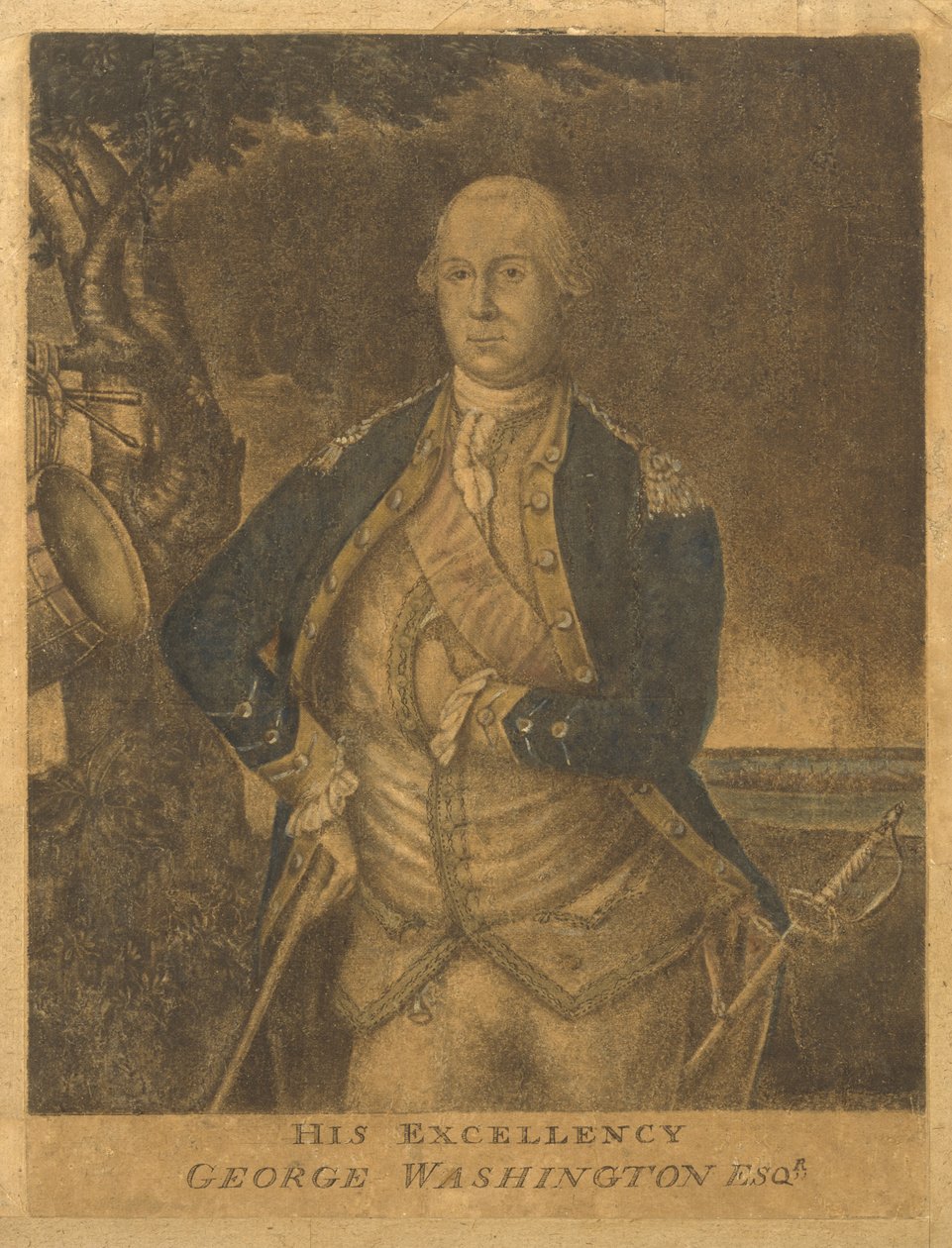 Hänen ylhäisyytensä George Washington Esqr., n. 1776 (mezzotint) tekijältä Francesco Fergola