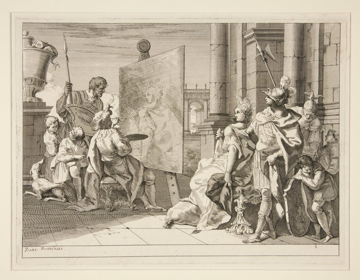 Apelles maalasi Campaspe, Aleksanteri Suuren rakastajatar, yksi kahdeksan vedoksen sarjasta (Varii Baccanali et istorie tekijältä Francesco Fontebasso